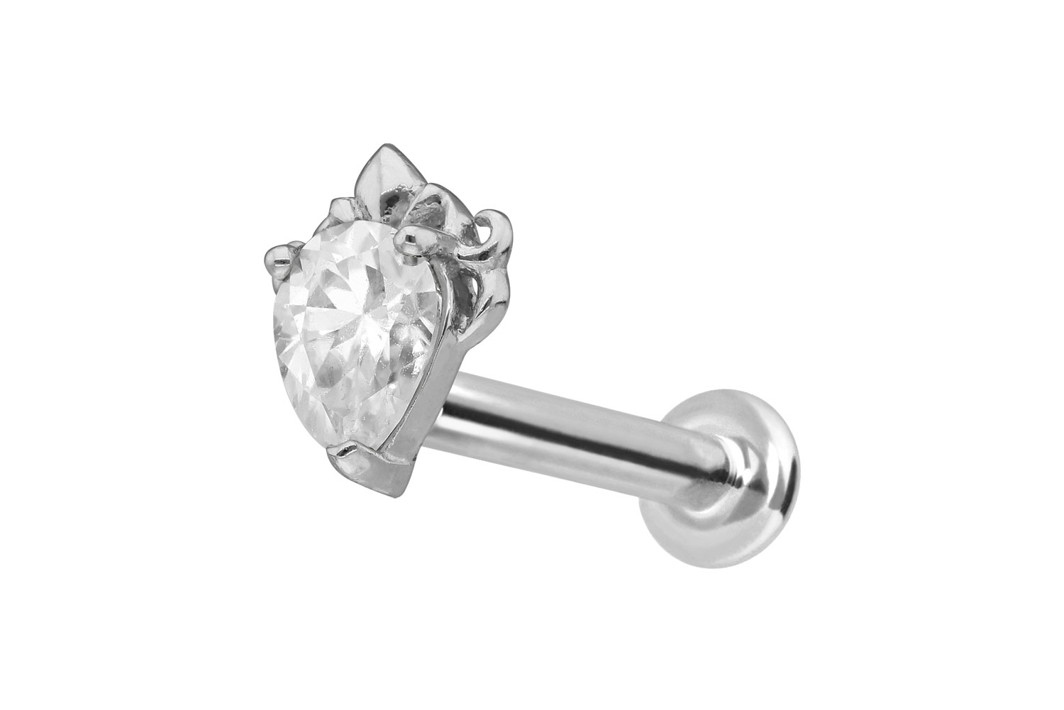 14 Karat Gold Labret Piercing mit Push Fit MOISSANIT-TROPFEN